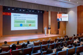 Experts from Germany’s FIBAA International Accreditation Organisation discuss international accreditation at an international conference held in HCM City on Tuesday. (Photo courtesy of UEH)