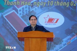 PM Pham Minh Chinh speaks at the groundbreaking ceremony for Cam Thach inter-level school in Thanh Hoa province (Photo: VNA)