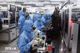 A production line for camera modules and electronic components at the factory of MCNEX VINA Co. Ltd, a Korean-invested company in Phuc Son Industrial Park, Ninh Binh province. (Photo: VNA)