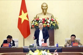 Secretary of the NA Party Committee and NA Chairman Tran Thanh Man addresses the meeting. (Photo: VNA)