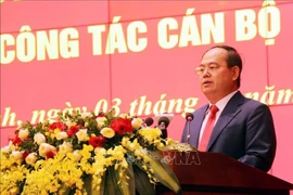 Quan Minh Cuong delivers a remark at the decision announcing ceremony on December 3. (Photo: VNA)