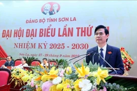 Secretary of the Son La provincial Party Committee Hoang Quoc Khanh speaks at the Congress. (Photo: VNA)