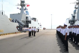 A see-off ceremony held for the delegation at Cam Ranh Military Port in Khanh Hoa province on August 10. (Photo: qdnd.vn)