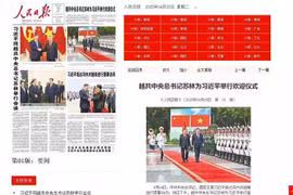 The People's Daily of China devotes its entire front page on April 15 to reporting on the state visit to Vietnam by General Secretary of the Communist Party of China (CPC) Central Committee and President of China Xi Jinping. (Screenshot from http://paper.people.com.cn/)