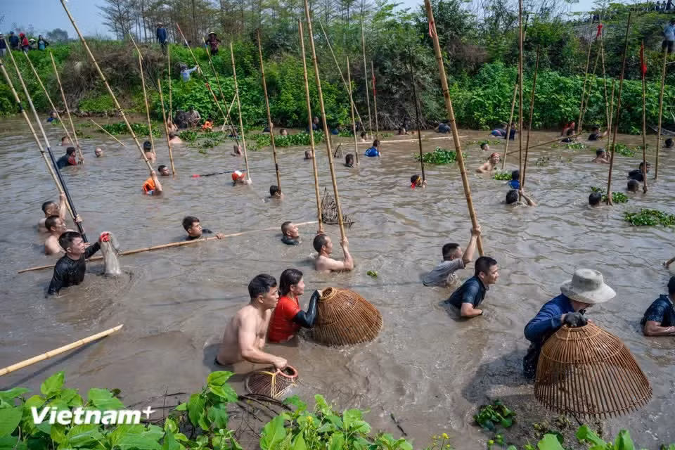 The festival serves both as a tribute to Saint Tan Vien for his contributions to flood control and fishing practices, and as a vibrant communal gathering. (Photo: VietnamPlus)