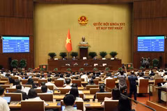 National Assembly adopts a resolution introducing key provisions on environmental protection tax, value-added tax, and excise tax for petrol, oil and jet fuel on April 12 (Photo: VNA