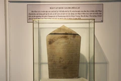 The Hoa Lai stele, a national treasure, is currently on display at the Khanh Hoa provincial Museum's Branch 2 in Phan Rang ward. (Photo: VNA)