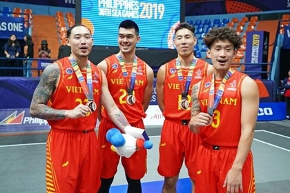 The Fantastic Four: From left to right Tam Dinh, Chris Dierker, Justin Young and Tran Dang Khoa will be competed in FIBA 3x3 Asia Cup 2025, which will take place in Singapore from March 26 to 30. — (Photo webthethao.vn)