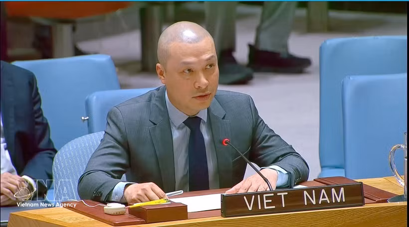 Minister Counsellor Nguyen Hoang Nguyen, Deputy Permanent Representative of Vietnam to the UN addresses the session (Photo: VNA)