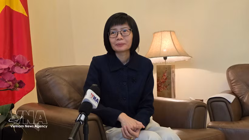 Ambassador Ton Thi Ngoc Huong, Permanent Representative of Vietnam to ASEAN grants an interview to the Vietnam News Agency. (Photo: VNA)
