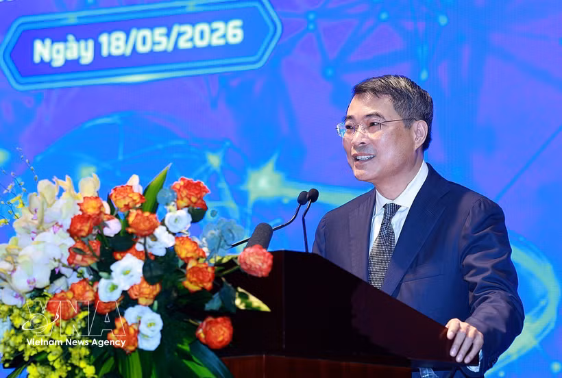 Prime Minister Le Minh Hung addresses a ceremony in Hanoi on May 18 marking Vietnam Science, Technology and Innovation Day (Photo: VNA)