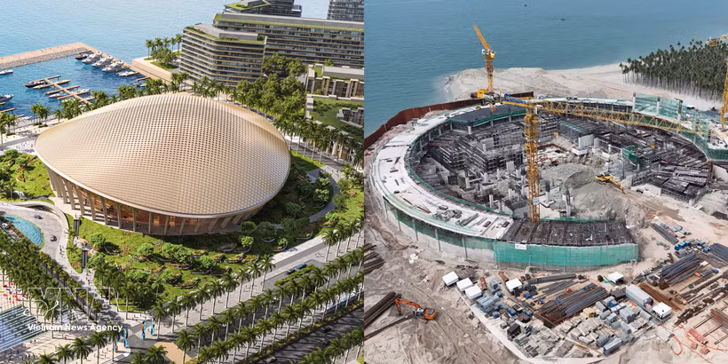 The APEC Convention Centre and multi-purpose theatre are progressing at a rapid pace of construction (Photo: VNA)