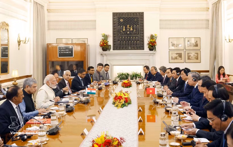 At the talks between General Secretary of the Communist Party of Vietnam Central Committee and State President To Lam and Indian Prime Minister Narendra Modi (Photo: VNA)