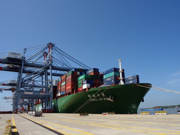 The Cai Mep international port welcomes a mega container vessel. (Photo: VNA)