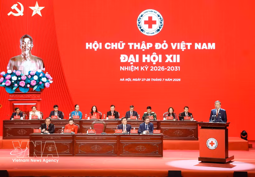 Party General Secretary and State President To Lam addresses the 12th National Congress of the Vietnam Red Cross Society for the 2026-2031 tenure on July 28. (Photo: VNA)