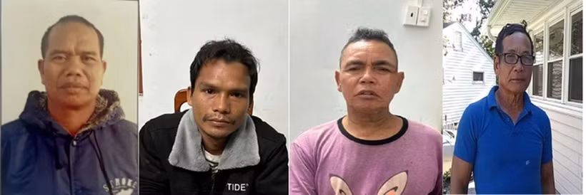 The accused proposed for prosecution (from left) are Dinh Yum, Thong, Roh and Di. (Photo: Gia Lai Department of Public Security)