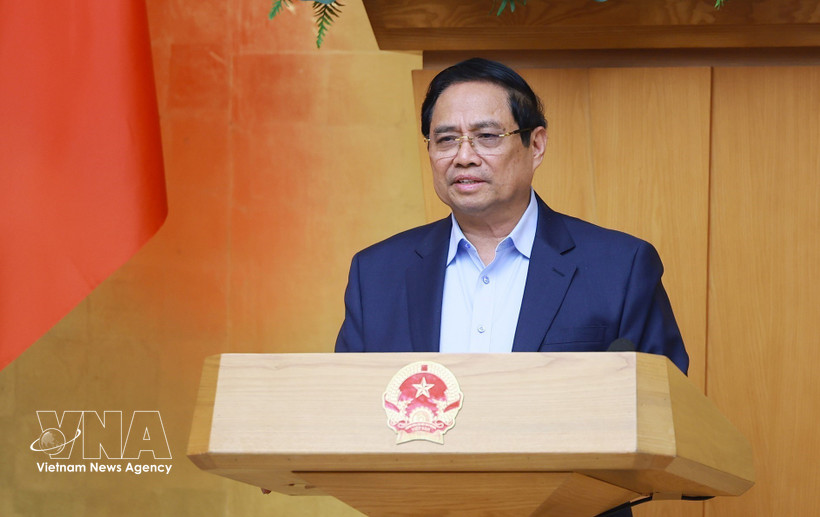 Prime Minister Pham Minh Chinh addresses the Government’s regular meeting for February on March 4. (Photo: VNA)