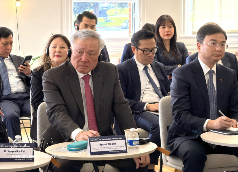 Permanent Deputy Prime Minister Nguyen Hoa Binh addresses the Vietnam–US Finance and Technology Dialogue. (Photo: VNA)