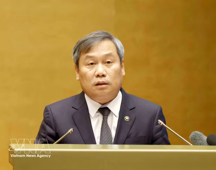 Vu Dai Thang, Chairman of the Hanoi People’s Committee, speaks at the national conference on studying, disseminating and implementing the Politburo’s Resolution No. 10-NQ/TW on developing the foreign-invested economic sector, held in Hanoi on June 30, 2026. (Photo: VNA)