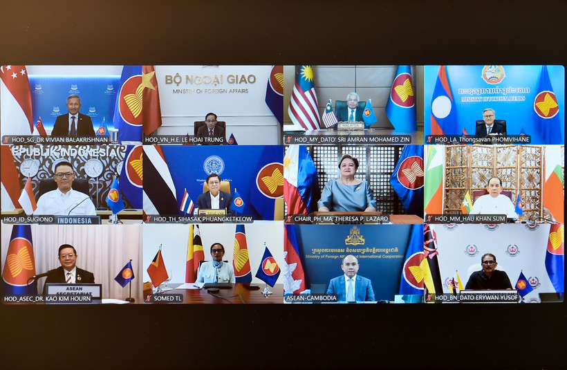 The special ASEAN foreign ministers’ meeting on the Middle East situation is held online on March 13. (Photo: Vietnamese Ministry of Foreign Affairs)