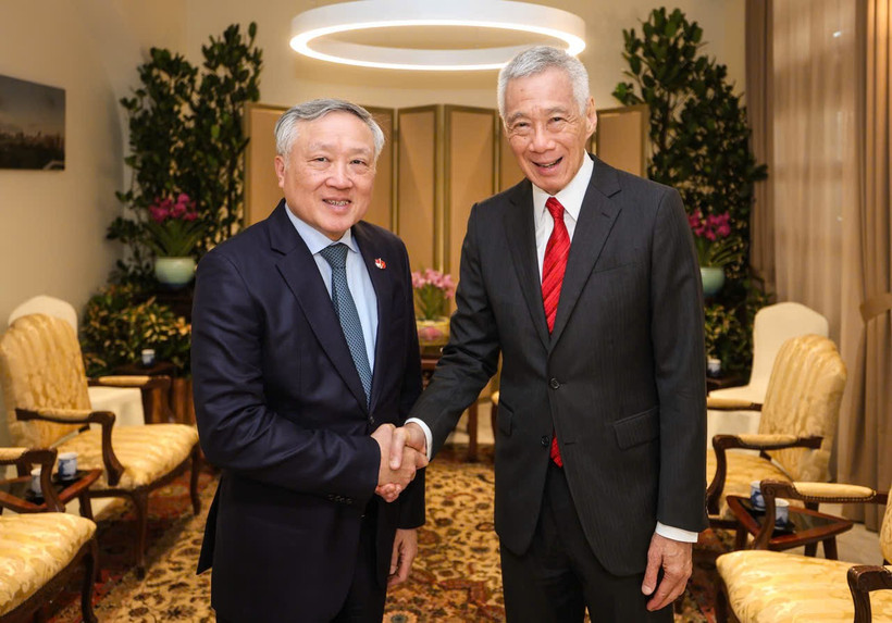 Vietnamese Permanent Deputy Prime Minister Nguyen Hoa Binh (L) meets with Singaporean Senior Minister Lee Hsien Loong on January 13. (Photo: MDDI)