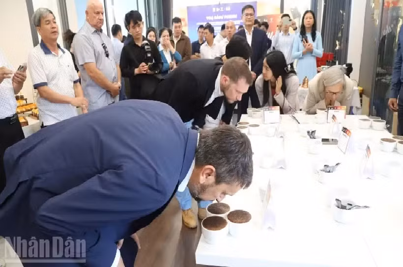 International experts sample Dak Lak's specialty coffee. (Photo: nhandan.vn)