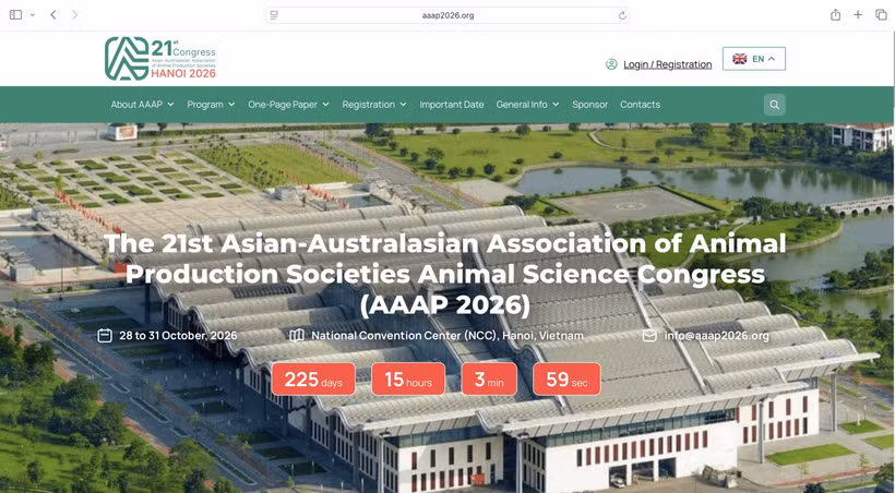 Vietnam will host the 21st Asian-Australasian Association of Animal Production Societies (AAAP) Animal Science Congress (AAAP 21) from October 28 - 31 in Hanoi. (Photo: aaap2026.org)