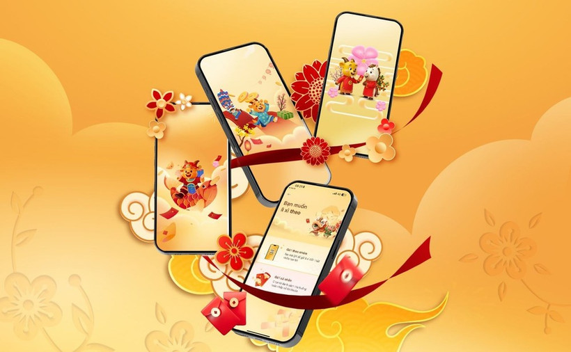 Many e-wallet providers are incorporating traditional Tet elements into digital envelopes through spring-themed designs. (Illustrative image: lpbank.com.vn)
