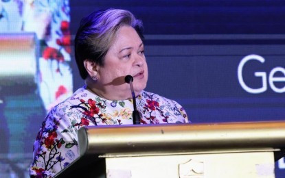Philippine Foreign Affairs Secretary Ma. Theresa Lazaro delivers her remarks at the FPI forum in Taguig City on March 19, 2026. (Photo courtesy of Sec. Lazaro/X)