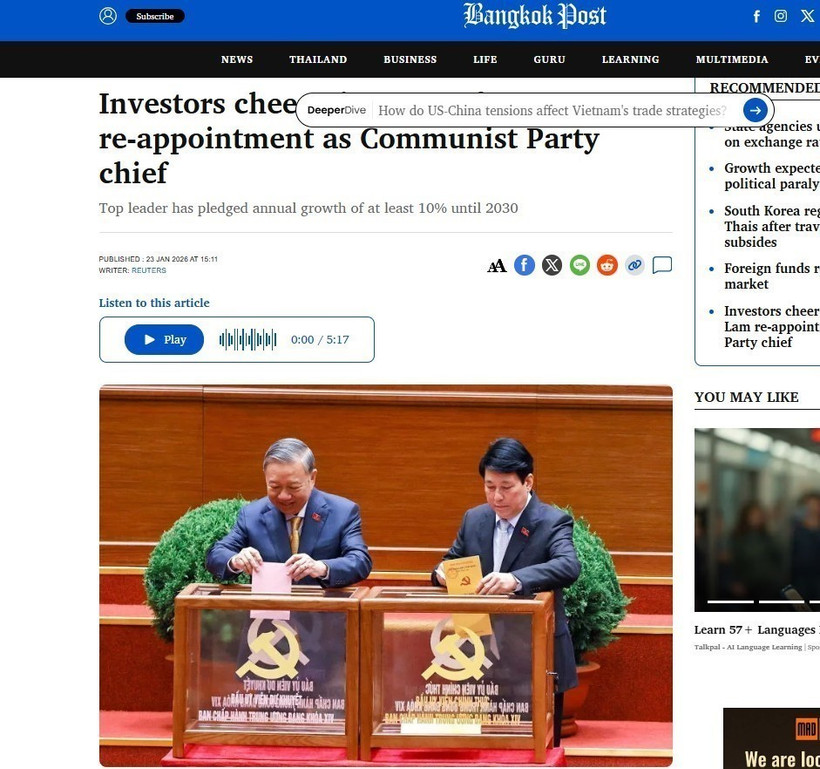 The Bangkok Post reports on the 14th National Congress of the Communist Party of Vietnam, which takes place from January 19-23. (Screenshot photo)