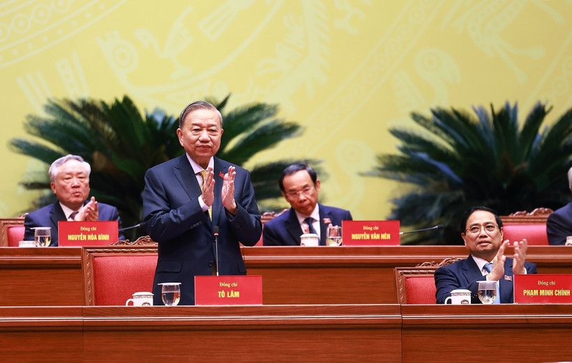 The 14th National Congress of the Communist Party of Vietnam (CPV) continues a full-day session on January 22, chaired by Party General Secretary To Lam – President of the Presidium. (Photo: VNA)