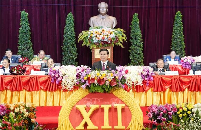 General Secretary of the LPRP Central Committee and President of Laos Thongloun Sisoulith speaks at the opening ceremony of the 12th National Congress of the Lao People’s Revolutionary Party (LPRP) in Vientiane on the morning of January 6. (Photo: VNA)
