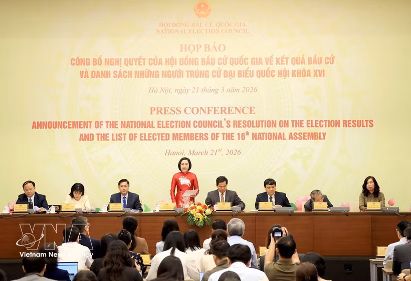 At the press conference on March 21 announcing the resolution on the results of the general election and the list of elected deputies to the 16th National Assembly. (Photo: VNA)