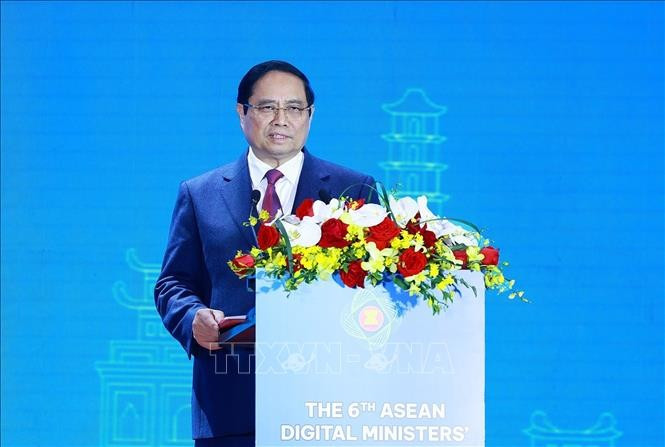 Prime Minister Pham Minh Chinh speaks at the opening ceremony of the 6th ASEAN Digital Ministers' Meeting on January 15. (Photo: VNA)
