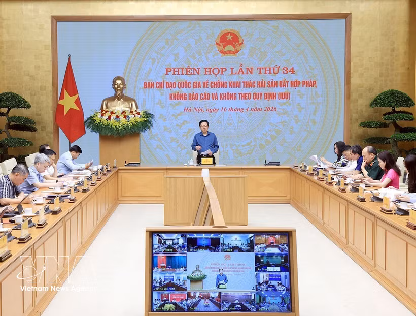 Deputy Prime Minister Ho Quoc Dung chairs the 34th meeting of the National Steering Committee on combating illegal, unreported and unregulated (IUU) fishing in Hanoi on April 16. (Photo: VNA)