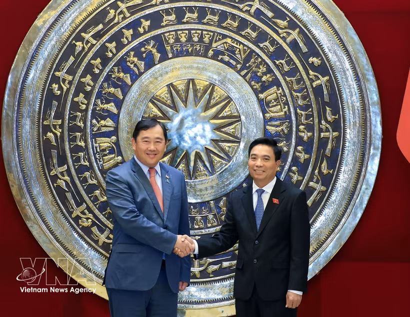 Vice Chairman of the National Assembly Nguyen Doan Anh (R) receives Suos Yara, Chairman of the Commission on Foreign Affairs, International Cooperation, and Information of the Cambodian National Assembly in Hanoi on June 10. (Photo: VNA)