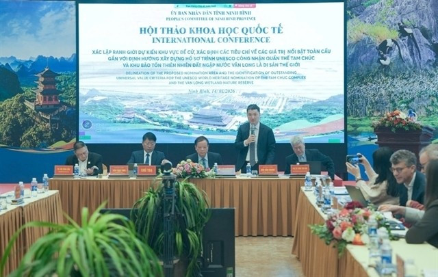 A view of the international conference in Ninh Binh province, which sets course for UNESCO nomination of the Tam Chuc Pagoda Complex and the Van Long Wetland Nature Reserve. (Photo courtesy of Ninh Bình Provincial People’s Committee)