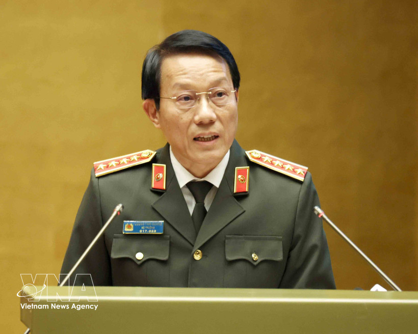 General Luong Tam Quang, Politburo member and Minister of Public Security, speaks at the national conference in Hanoi on February 7. (Photo: VNA)