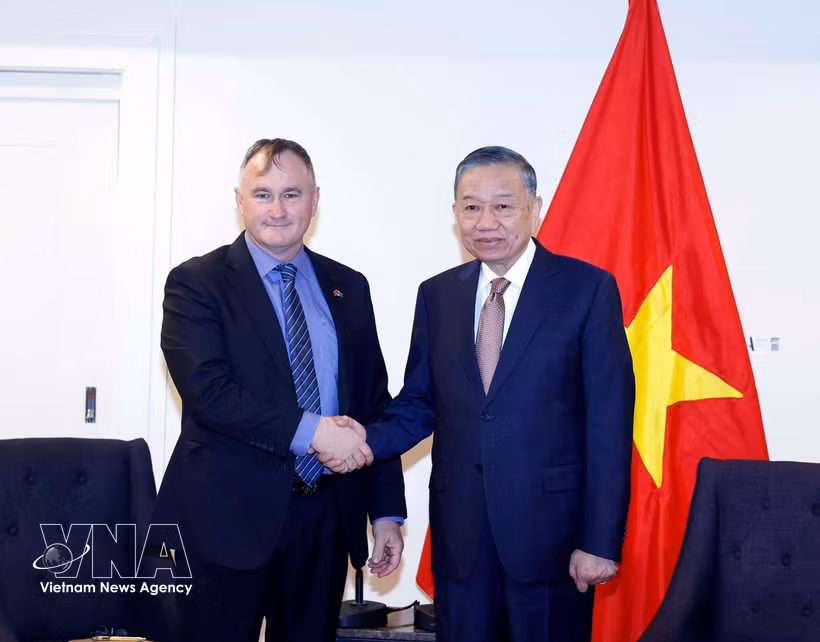 General Secretary of the Communist Party of Vietnam (CPV) Central Committee and President To Lam (right) meets with Craig Bradshaw, CEO of EQ Resources Limited of Australia. (Photo: VNA)
