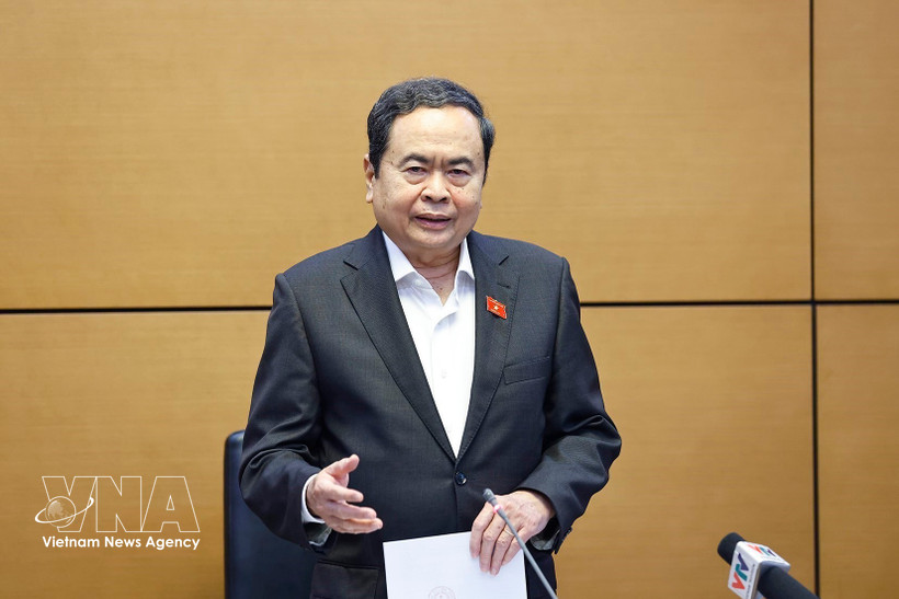 National Assembly (NA) Chairman Tran Thanh Man speaks at the meeting. (Photo: VNA)
