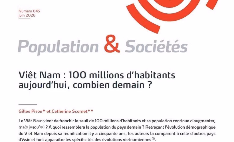 The study "Vietnam: 100 million inhabitants today, how many tomorrow?”, published in the June issue of the Population & Sociétés magazine (Screenshot photo)