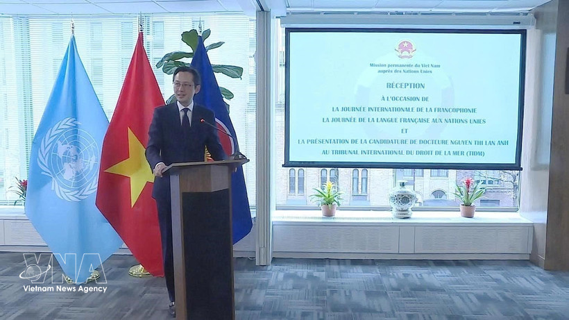 Ambassador Do Hung Viet, Permanent Representative of Vietnam to the UN, speaks at the Permanent Mission's formal reception to mark International Francophonie Day and French Language Day at the UN in New York on March 24, 2026. (Photo: VNA)