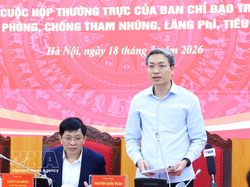 Major General Nguyen Quoc Toan, Chief of the Office and spokesperson of the Ministry of Public Security, speaks at the event. (Photo: VNA)