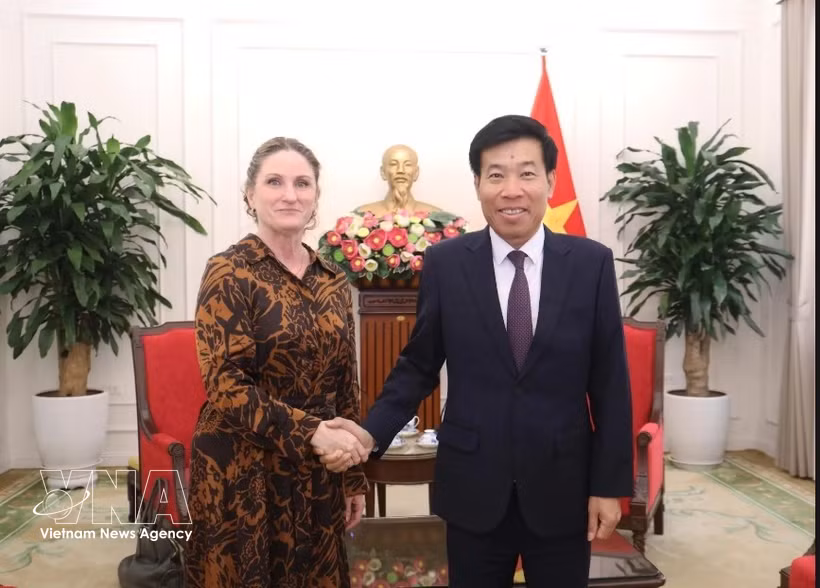 Deputy Minister of Foreign Affairs Nguyen Manh Cuong (right) receives New Zealand Ambassador to Vietnam Caroline Beresford in Hanoi on June 23. (Photo: VNA)