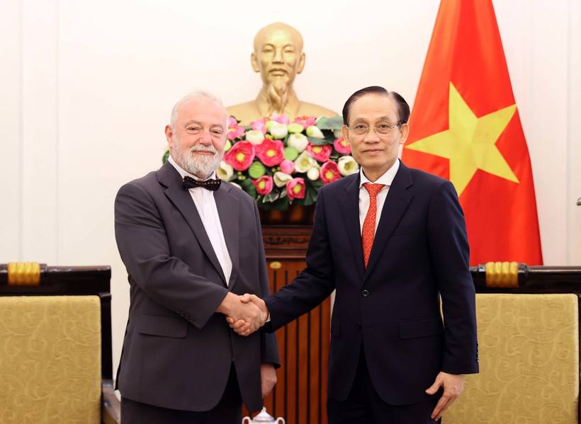 Minister of Foreign Affairs Le Hoai Trung (R) receives Ambassador of the Czech Republic Hynek Kmonicek (Photo: VNA)
