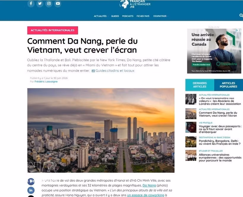 The screenshot of the article on the French online magazine Journal des Français à l'étranger. (Photo: VNA)
