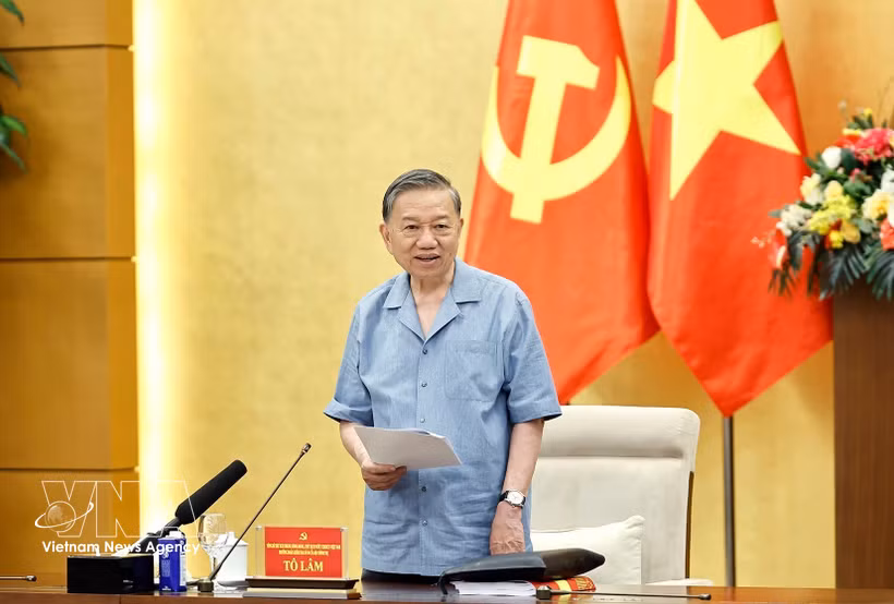 Party General Secretary and State President To Lam speaks at the conference. (Photo: VNA)