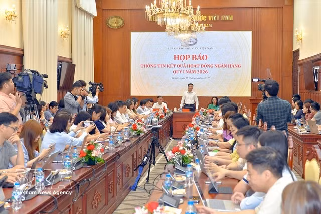 A view of the press conference on reviewing the banking industry’s Q1 performance in Hanoi (Photo: VNA)