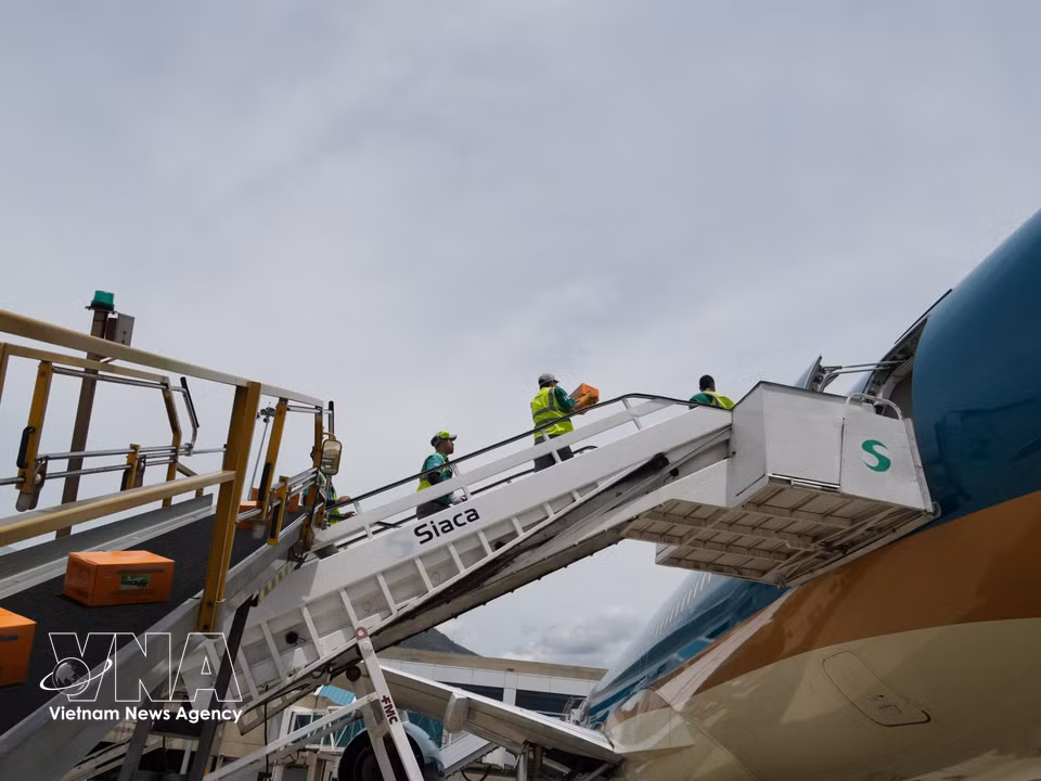 Humanitarian relief supplies are unloaded from a Vietnamese aircraft at the international airport in Caracas, Venezuela, on June 30, 2026 (local time). (Photo: VNA)
