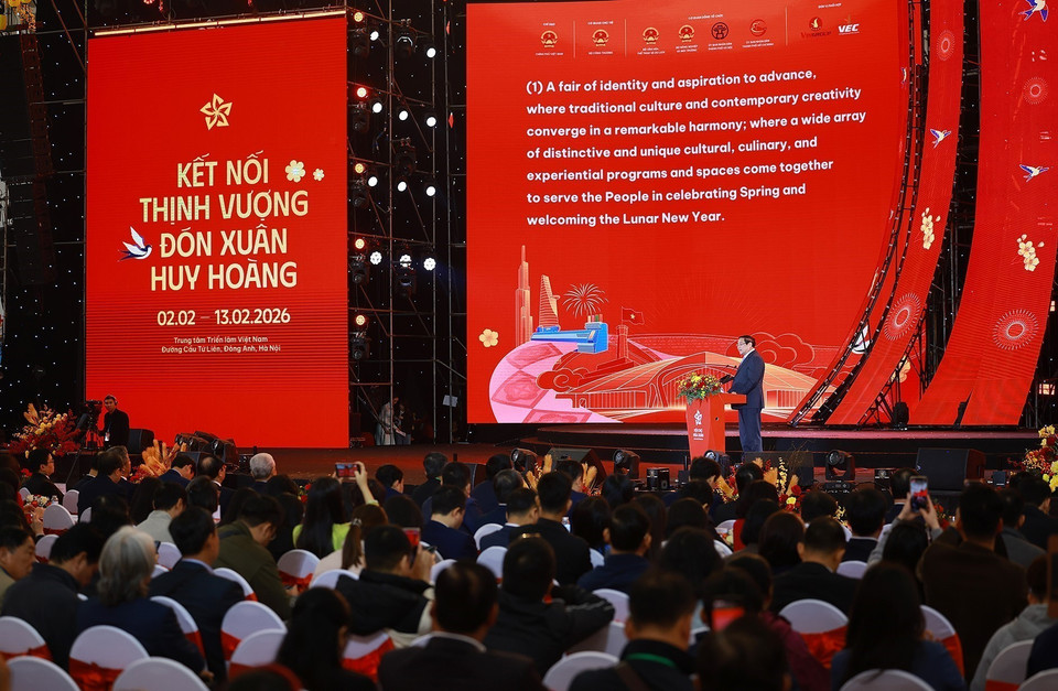 Prime Minister Pham Minh Chinh speaks at the opening ceremony of the first Vietnam Glorious Spring Fair 2026. (Photo: VNA)